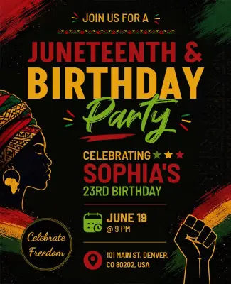 Juneteenth Celebration and Birthday Party Flyer Template