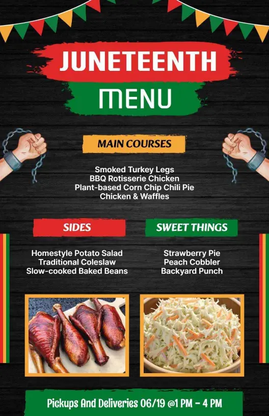 Juneteenth Themed BBQ and Dessert Celebration Menu Template