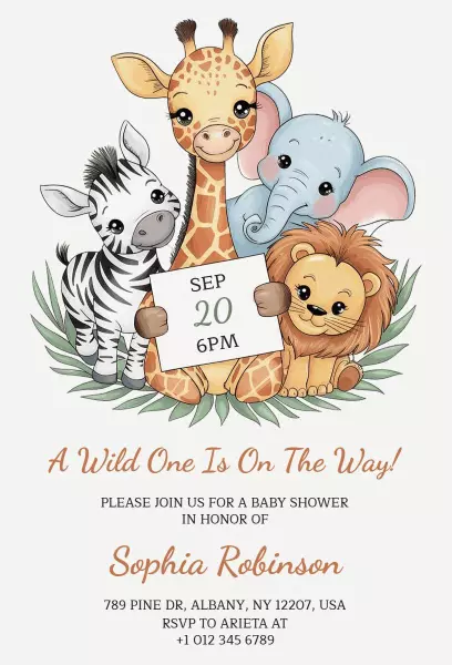 Jungle Safari Adventure Baby Shower Celebration Invitation Template