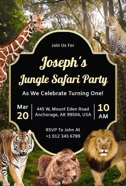 Jungle Safari Adventure Birthday Celebration Invitation Template