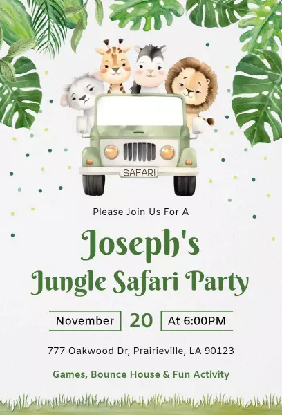Jungle Safari Adventure Fun Birthday Invitation Template