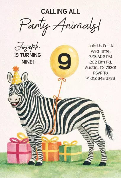 Jungle Safari Themed Birthday Party Celebration Invitation Template