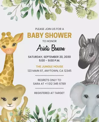 Jungle Theme Baby Shower Invitation Flyer Template