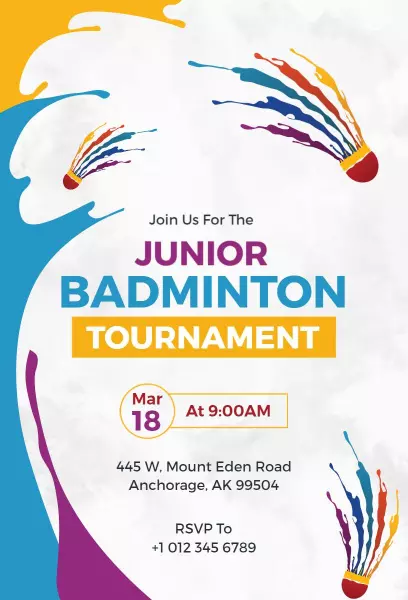 Junior Badminton Tournament Sports Invitation Template