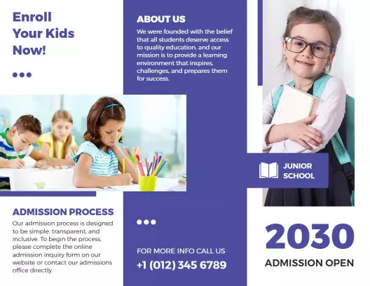 Junior School Enrollment Information and Admission Brochure Template