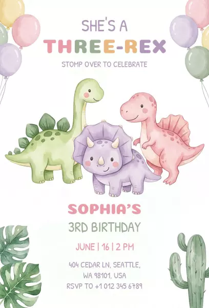 Jurassic Dinosaur Themed Birthday Party Invitation Template