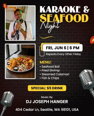 Karaoke and Seafood Night Event Flyer Template