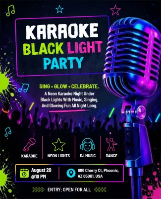 Karaoke Black Light Party Event Flyer Template