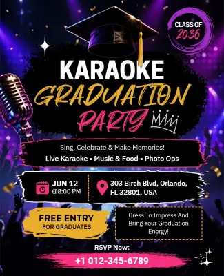 Karaoke Graduation Party Celebration Flyer Template