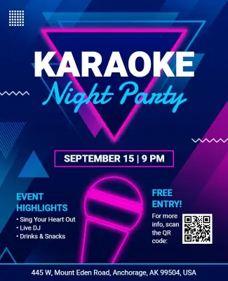 Vibrant Neon Karaoke Night Party Flyer Template