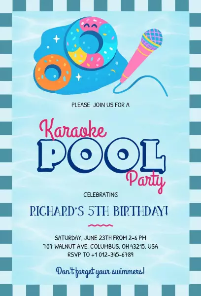 Karaoke Summer Fun Pool Party Invitation Template