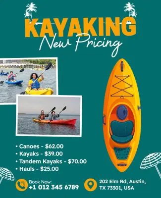 Kayak Rental New Pricing Details Flyer Template