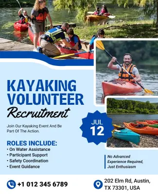 Kayaking Volunteer Recruitment Event Flyer Template