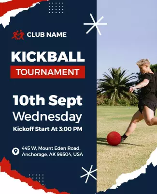 Sporty Blue Kickball Tournament Event Flyer Template