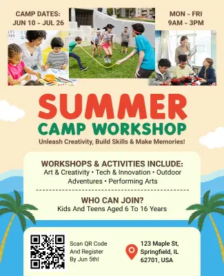 Kid-Friendly Summer Camp Workshop Event Flyer Template