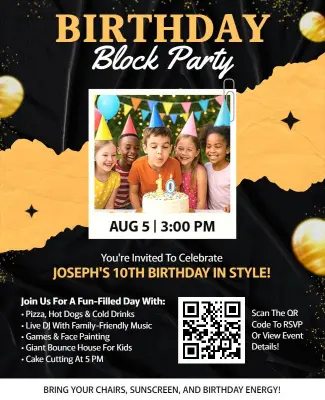Kids Birthday Block Party Celebration Flyer Template
