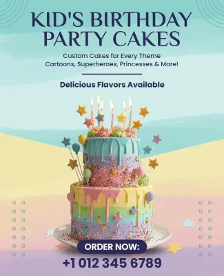 Kid's Birthday Party Cakes Promotion Flyer Template