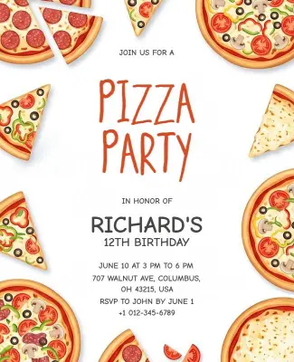 Kids Birthday Pizza Party Invitation Flyer Template