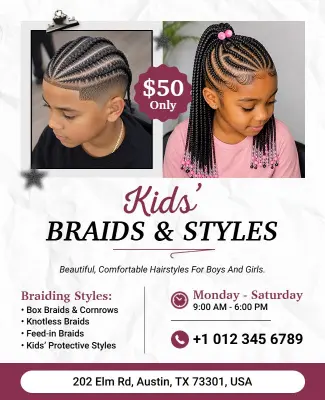 Kids Braiding Hairstyles Promotion Flyer Template
