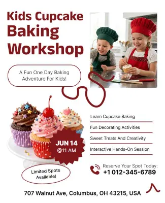 Kids Cupcake Baking Workshop Flyer Template