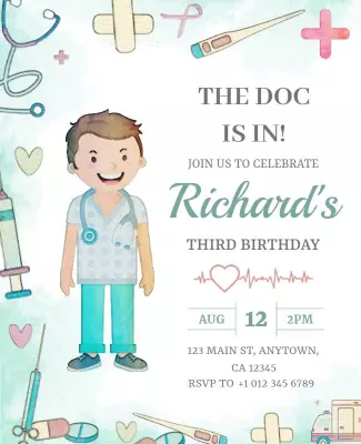Kids Doctor Themed Birthday Party Flyer Template