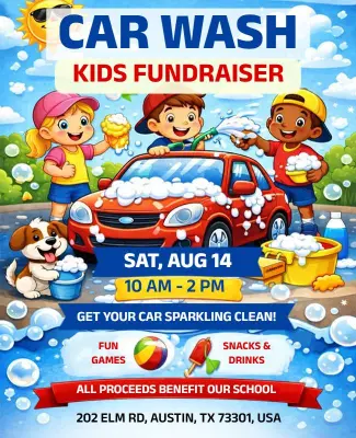 Kids Fundraiser Car Wash Event Poster Template