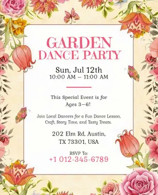 Kids Garden Dance Party Event Flyer Template