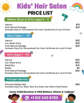 Kids' Hair Salon Price List Menu Flyer Template