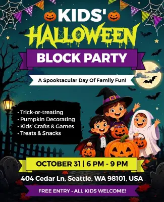 Kids Halloween Block Party Flyer Template