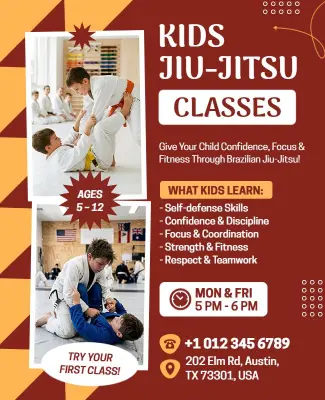 Kids Jiu-Jitsu Classes Promotional Flyer Template