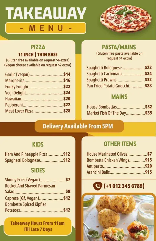 Kids' Meals and Family-Friendly Options Takeaway Menu Template