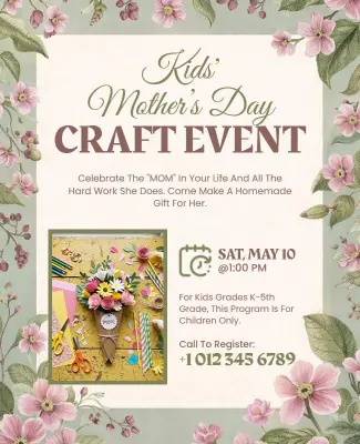Kids Mother's Day Craft Event Flyer Template