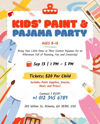 Kids Paint and Pajama Party Flyer Template