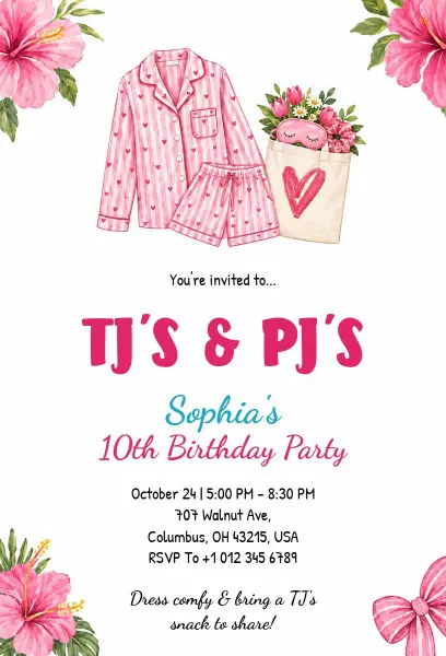 Kids Pajama Birthday Party Invitation Template