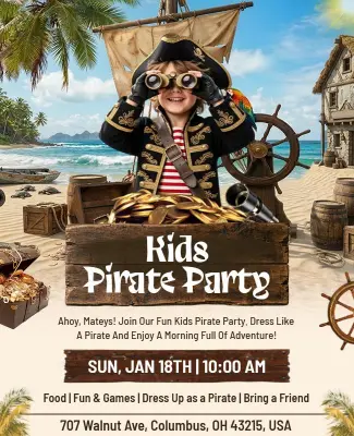 Kids Pirate Adventure Party Poster Template
