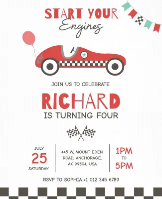 Kids Racing Car Birthday Party Flyer Template