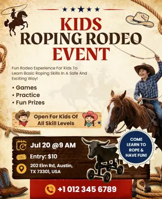 Kids Roping Rodeo Event Flyer Template