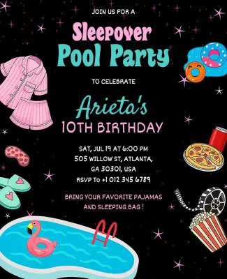 Kids Sleepover Pool Party Invitation Flyer Template