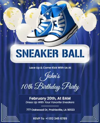 Kids Sneaker Ball Birthday Party Flyer Template