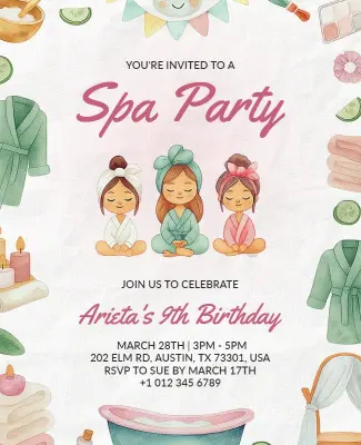 Kids Spa Party Invitation Flyer Template
