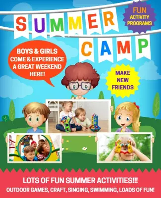 Colorful Playful Summer Camp Activities Flyer Template