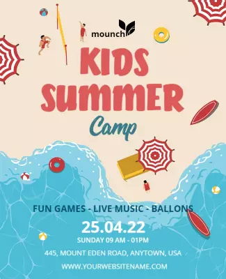 Playful Beach-Themed Kids Summer Camp Flyer Template