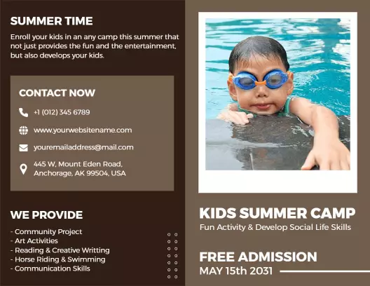 Kids Summer Camp Fun Activities and Social Skills Education Brochure Template