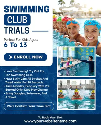 Kids Swimming Club Trials Enrollment Flyer Template