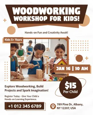 Kids Woodworking Workshop Event Flyer Template