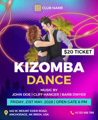 Vibrant Tropical Kizomba Dance Party Flyer Template