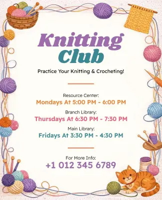 Knitting and Crocheting Club Event Flyer Template