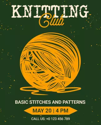Knitting Club Basic Stitches Workshop Flyer Template