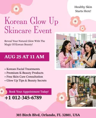 Korean Glow up Skincare Event Promotional Flyer Template