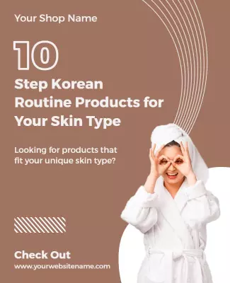 Korean Skincare Routine Guide with Stylish Brown Design Poster Template